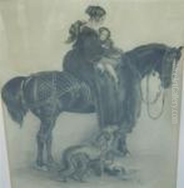 A Woman And Child On A Horse Oil Painting by Landseer, Sir Edwin