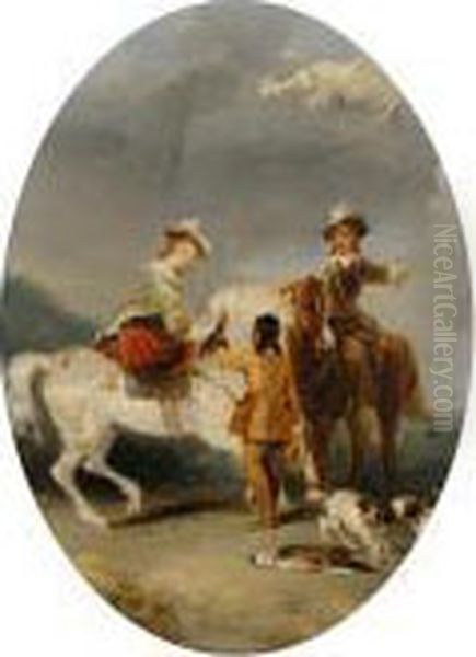 A Gentleman Hawking With His Wife Oil Painting by Landseer, Sir Edwin