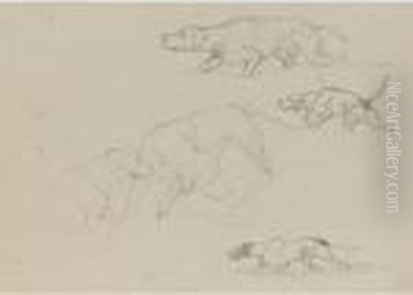 A Sheet Of Studies Of Pointers,
 And A Study Ofspaniel Carrying A Hare, One With Studies Of A Heron, 
Verso Oil Painting by Landseer, Sir Edwin