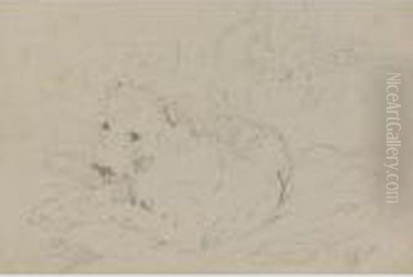 Study Of A Resting Terrier And Sheep Oil Painting by Landseer, Sir Edwin