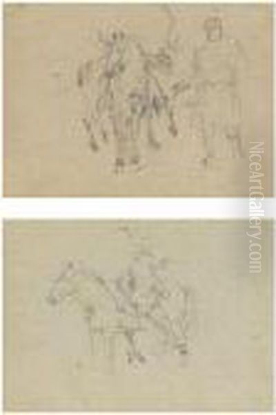 Two Studies Of A Pony Carrying A Dead Stag, One With Aghillie Oil Painting by Landseer, Sir Edwin