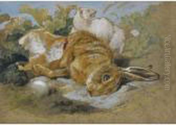 A Ferret And A Dead Hare Oil Painting by Landseer, Sir Edwin