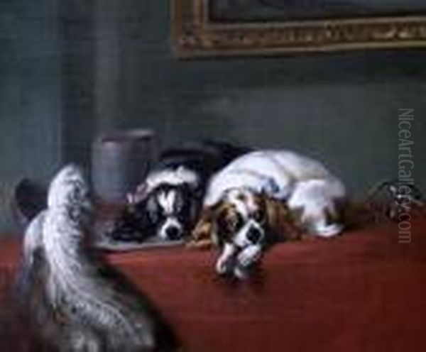 King Charles Spaniels Oil Painting by Landseer, Sir Edwin