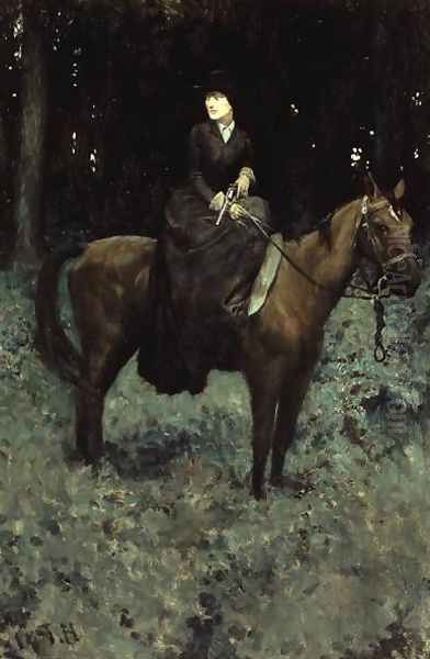 She Drew Bridle, Listening - There was No Sound, from Special Messenger by Robert W. Chambers, published in Harpers Monthly Magazine, February 1905 Oil Painting by Howard Pyle