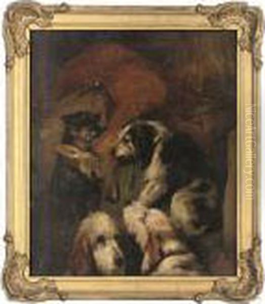 Young Roebuck And Rough Hounds Oil Painting by Landseer, Sir Edwin