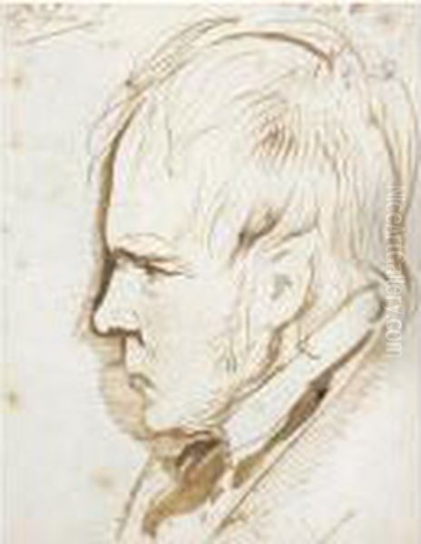 Portrait Study Of Sir Walter Scott (1771-1832) Oil Painting by Landseer, Sir Edwin