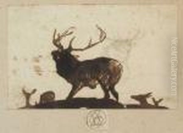 Study Of A Stag With Herd Of Deerbeyond Oil Painting by Landseer, Sir Edwin