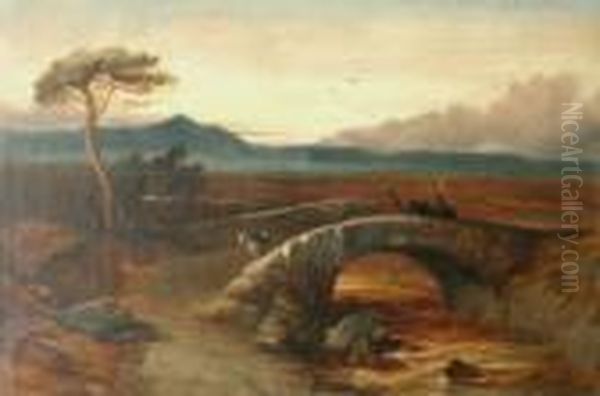 Ghillie And Hounds Returning, Crossing A Bridge Oil Painting by Landseer, Sir Edwin