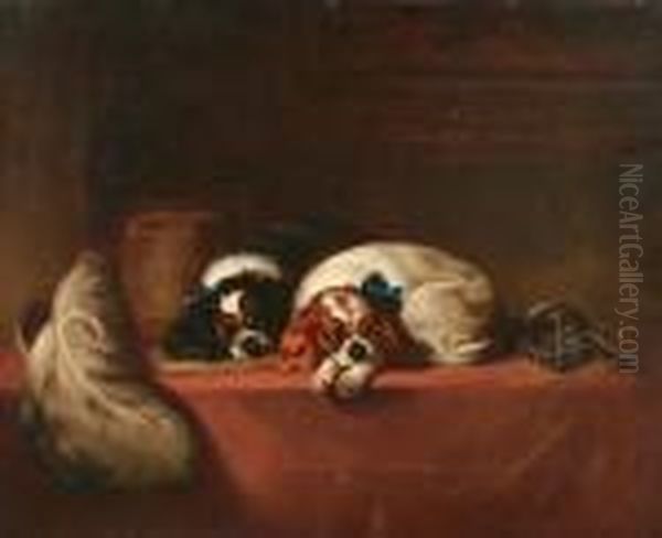 Two Cavalier King Charles Spaniels Oil Painting by Landseer, Sir Edwin