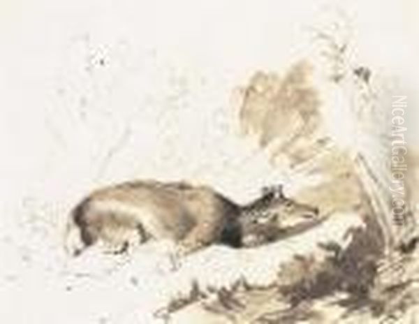 A Stag With It's Antlers Carried Away By A Nymph Oil Painting by Landseer, Sir Edwin