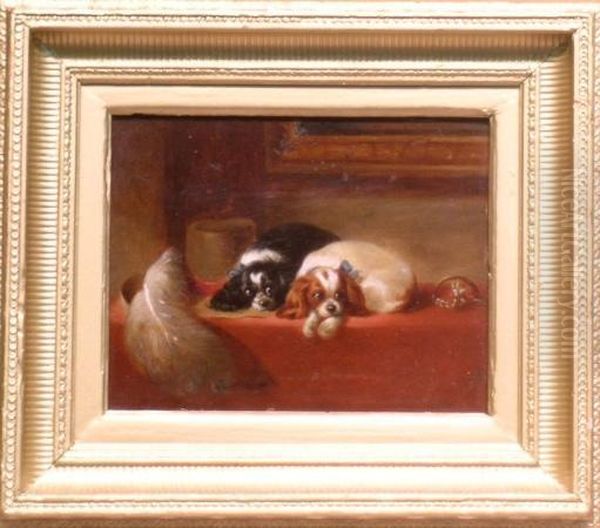 Two King Charles Spaniels Oil Painting by Landseer, Sir Edwin