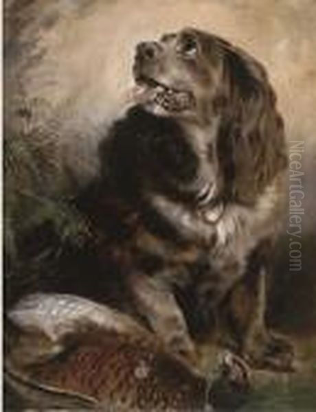 A Spaniel With His Trophy Oil Painting by Landseer, Sir Edwin