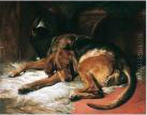 Sleeping Bloodhound Oil Painting by Landseer, Sir Edwin