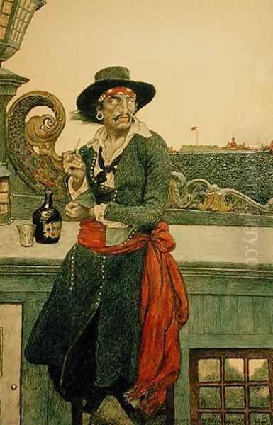 Kidd on the Deck of the Adventure Galley, from The True Captain Kidd' by John D. Champlin, published in Harpers Monthly Magazine, December 1902 Oil Painting by Howard Pyle