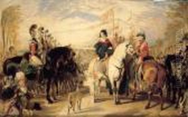 Queen Victoria And The Duke Of 
Wellington Reviewing The Lifeguards, Windsor Great Park In The Distance Oil Painting by Landseer, Sir Edwin