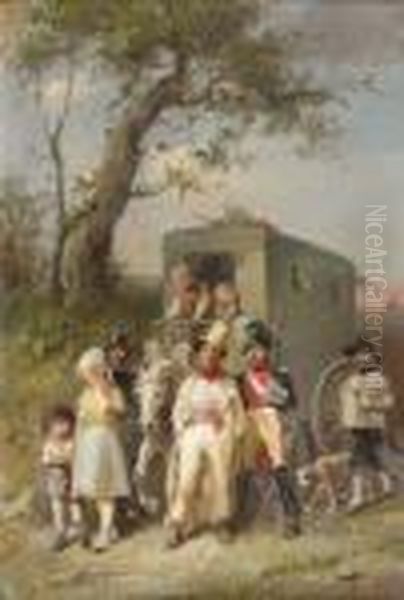 Les Saltimbanques Oil Painting by Francois Louis Lanfant de Metz