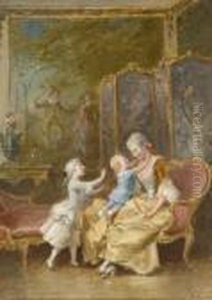 Scene De Famille Dans Un Interieur Louis Xv Oil Painting by Francois Louis Lanfant de Metz