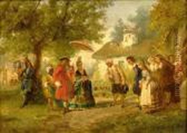 Les Jeunes Maries Felicites Oil Painting by Francois Louis Lanfant de Metz