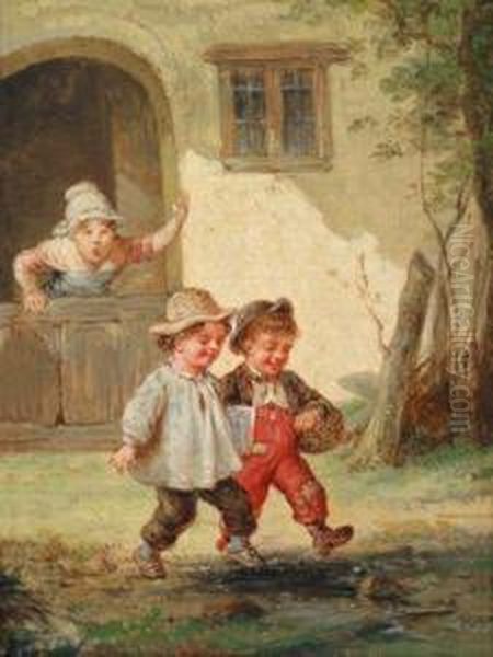 Zwei Szenen Aus Demkinderleben Oil Painting by Francois Louis Lanfant de Metz