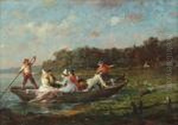 La Promenade En Barque Oil Painting by Francois Louis Lanfant de Metz