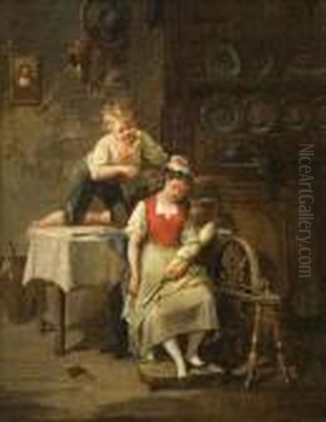 Dos Ninos En Un Interior Oil Painting by Francois Louis Lanfant de Metz