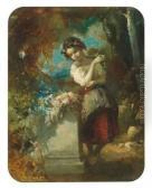 Jeune Fille Aux Guirlandes De Fleurs Oil Painting by Francois Louis Lanfant de Metz