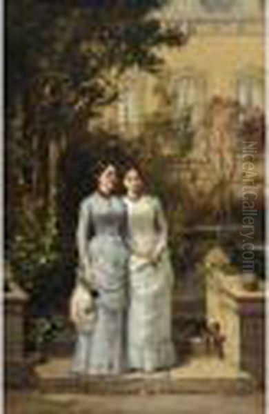 Elegantes Au Jardin Oil Painting by Francois Louis Lanfant de Metz