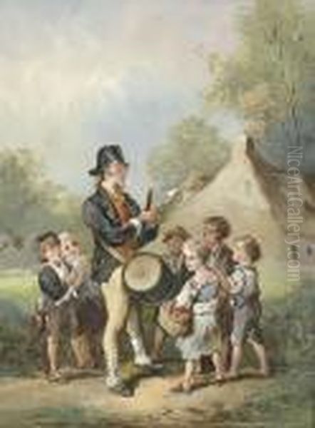 Les Enfants Et Le Garde Champetre Oil Painting by Francois Louis Lanfant de Metz