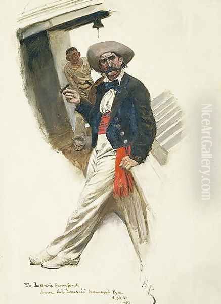 Her Captain was a Cuban, from The Cruise of the Caribee by Thomas V. Briggs, published in Harpers Monthly Magazine, December 1907 Oil Painting by Howard Pyle