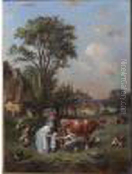 Le Lait De Mai Oil Painting by Francois Louis Lanfant de Metz