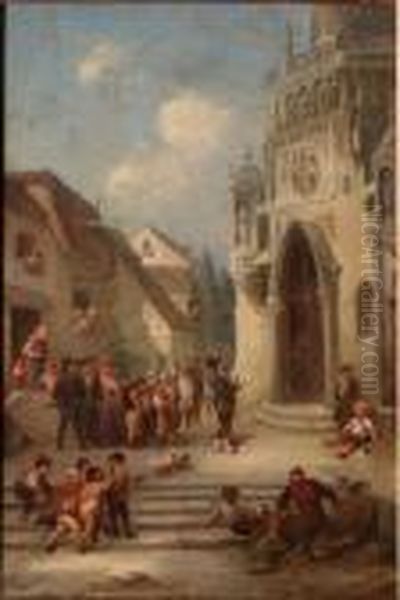 Sur Le Parvis Oil Painting by Francois Louis Lanfant de Metz