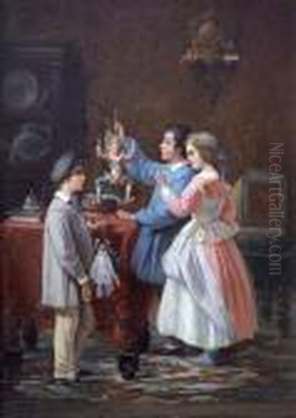 Enfants Et Les Marionnettes Oil Painting by Francois Louis Lanfant de Metz