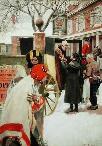 Upon the Last Stage of the Journey, They Stopped for Dinner at a Tavern or The Spies, from The Price of Blood by Howard Pyle Oil Painting by Howard Pyle