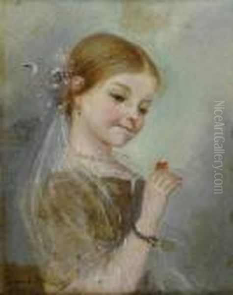 Francois-louis Lanfant De Metz : Jeune Fille A La Rose Oil Painting by Francois Louis Lanfant de Metz