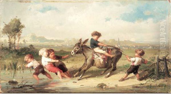 Jeux D'enfants Oil Painting by Francois Louis Lanfant de Metz