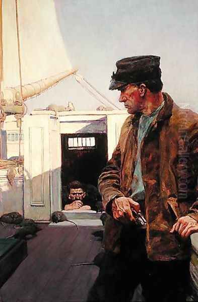 He Watched Me as a Cat Watches a Mouse, from The Grain Ship, by Morgan Robertson Oil Painting by Howard Pyle