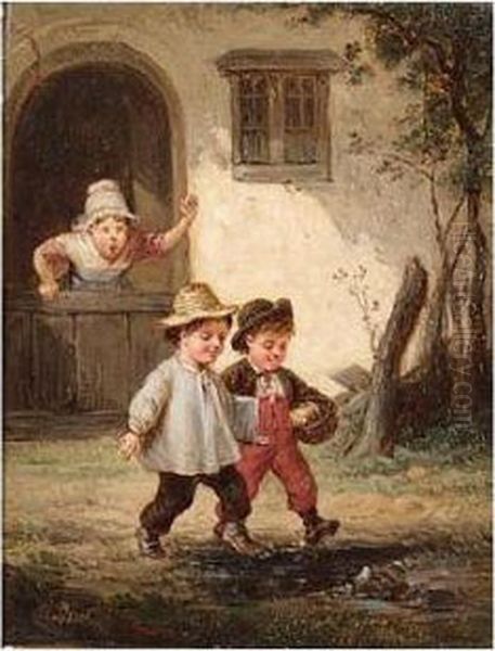 Two Naughty Boys Oil Painting by Francois Louis Lanfant de Metz