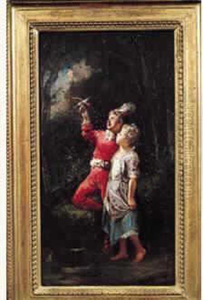 Les Deux Enfants Et L'oiseau Oil Painting by Francois Louis Lanfant de Metz