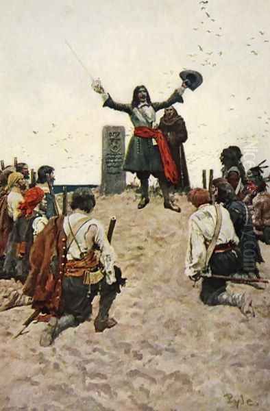 La Salle Christening the country Louisiana, published in Harpers Magazine, 1905 Oil Painting by Howard Pyle