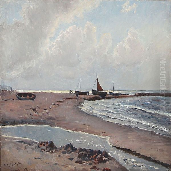 Beach Scene From Rageleje, Denmark Oil Painting by Olaf Viggo Peter Langer