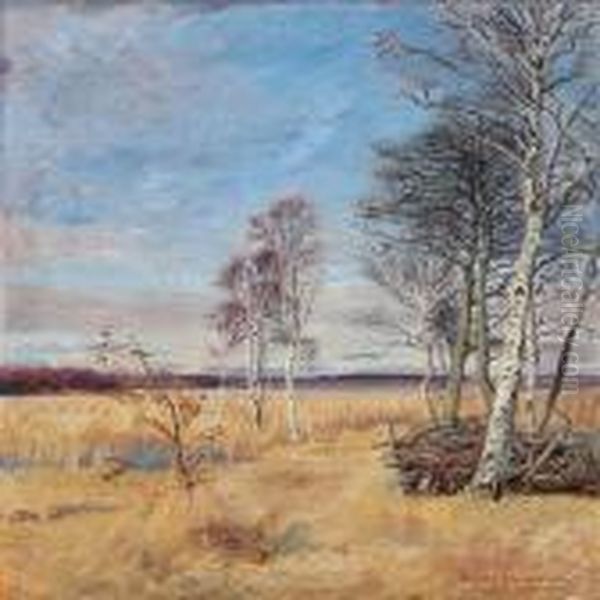 Birches Near A Lake Oil Painting by Olaf Viggo Peter Langer