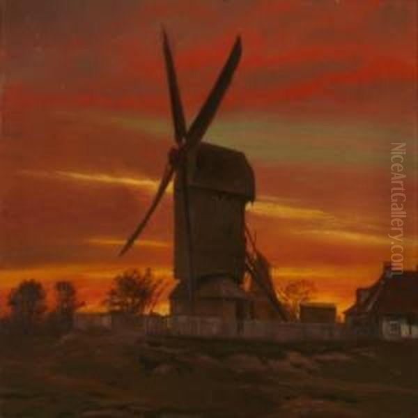 Luciemollen Ved Solnedgang Oil Painting by Olaf Viggo Peter Langer