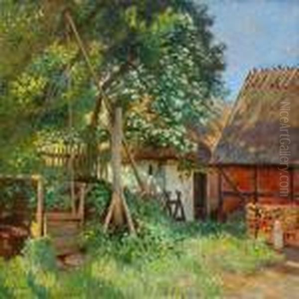 Summerscape From A Farm Oil Painting by Olaf Viggo Peter Langer