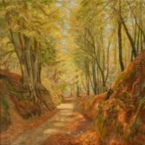 Summer Forest Scene Oil Painting by Olaf Viggo Peter Langer