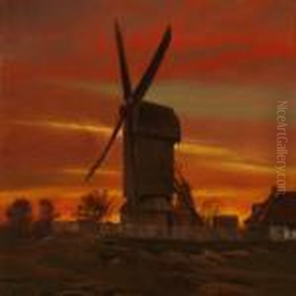 Luciemollen Vedsolnedgang Oil Painting by Olaf Viggo Peter Langer