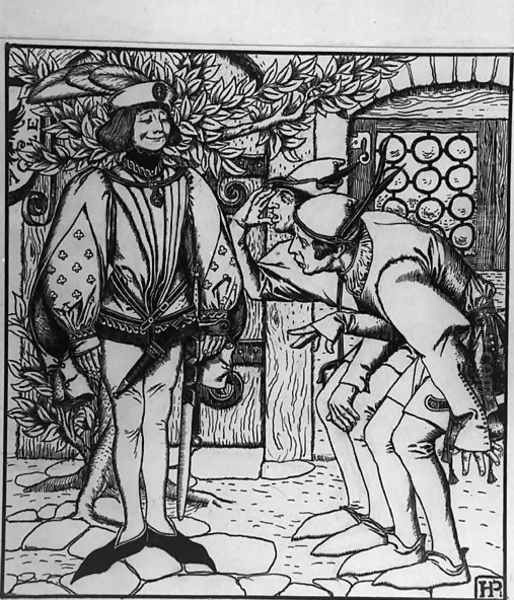 Peterkins brothers marvel at the fine clothes that the hare gave him Oil Painting by Howard Pyle