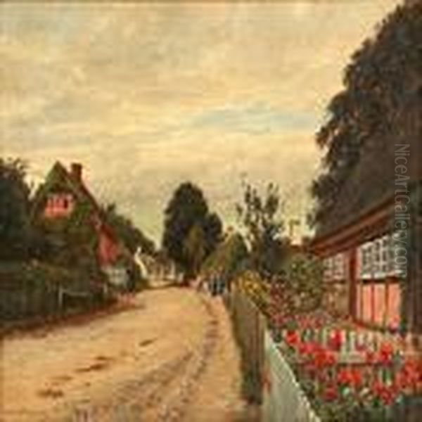 Street Scene From Alsgarde, Denmark Oil Painting by Olaf Viggo Peter Langer