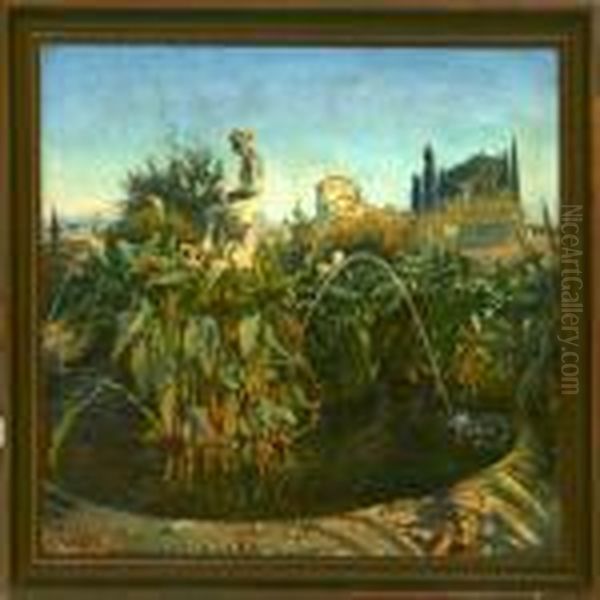 Garden Scene Frompalatine Hil, Rome Oil Painting by Olaf Viggo Peter Langer