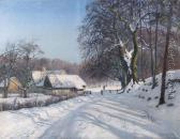 Scene Hivernale Oil Painting by Olaf Viggo Peter Langer