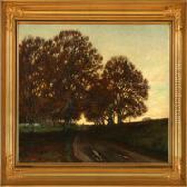 Evening Atmosphere Near A Farm Oil Painting by Olaf Viggo Peter Langer